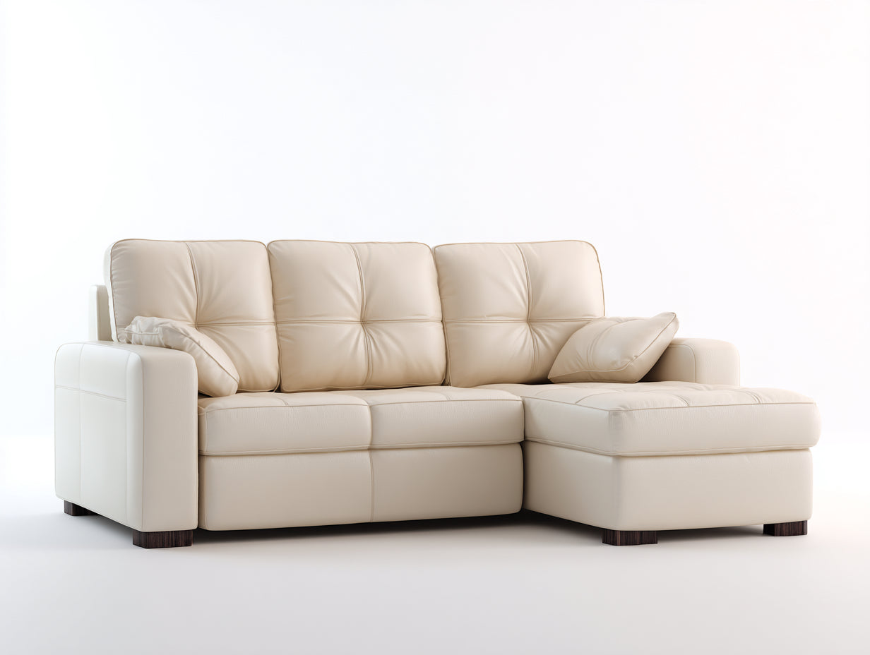 Canapé d'angle 270x165x85 cm - canapé d'angle en cuir synthétique beige avec méridienne droite style moderne confortable - salon contemporain avec assise large et coussins inclus