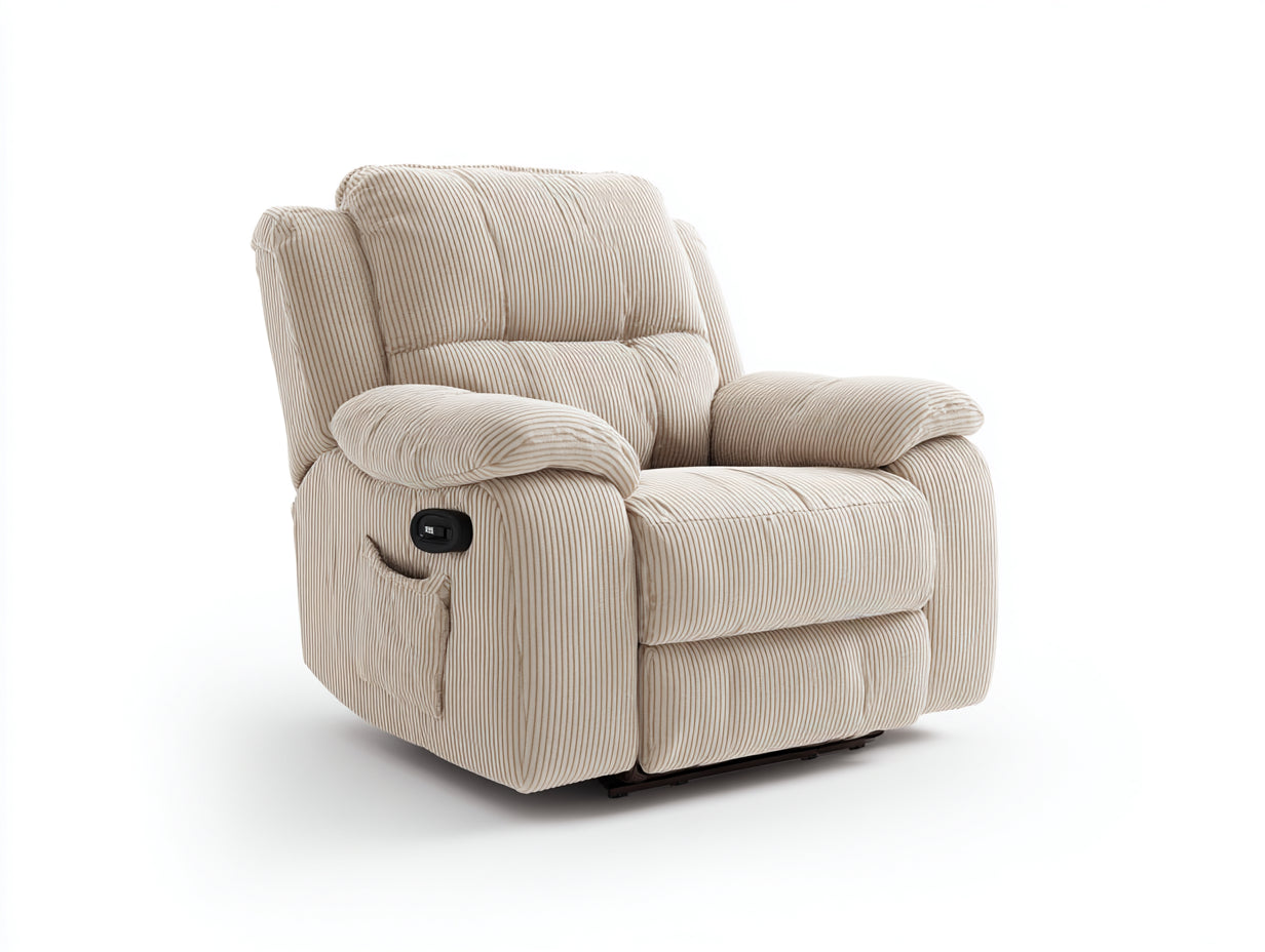 Fauteuil relax 95x100x105 cm - fauteuil relax électrique en tissu côtelé beige avec fonction inclinable et accoudoirs larges - fauteuil de salon moderne confortable avec commande latérale