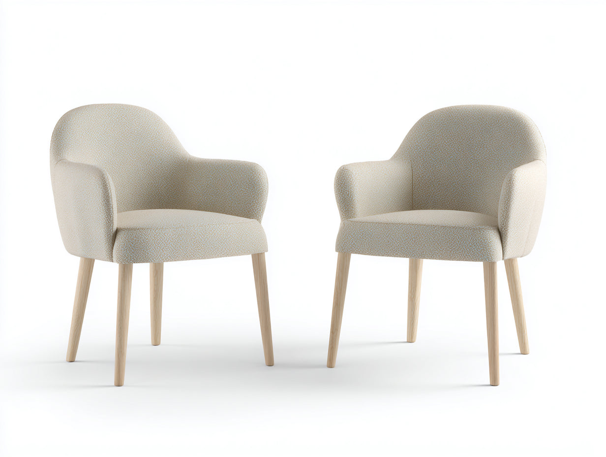 Chaise de salle à manger 58 x 59 x 81 cm en tissu bouclé crème avec pieds en bois - Lot de 2 chaises de salle à manger avec accoudoirs - Style scandinave moderne