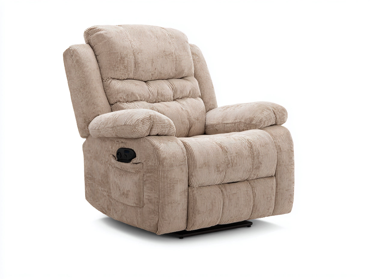 Fauteuil relax 90 x 96 x 106 cm en velours côtelé beige - Fauteuil relax inclinable avec poche latérale et commande intégrée - Style contemporain