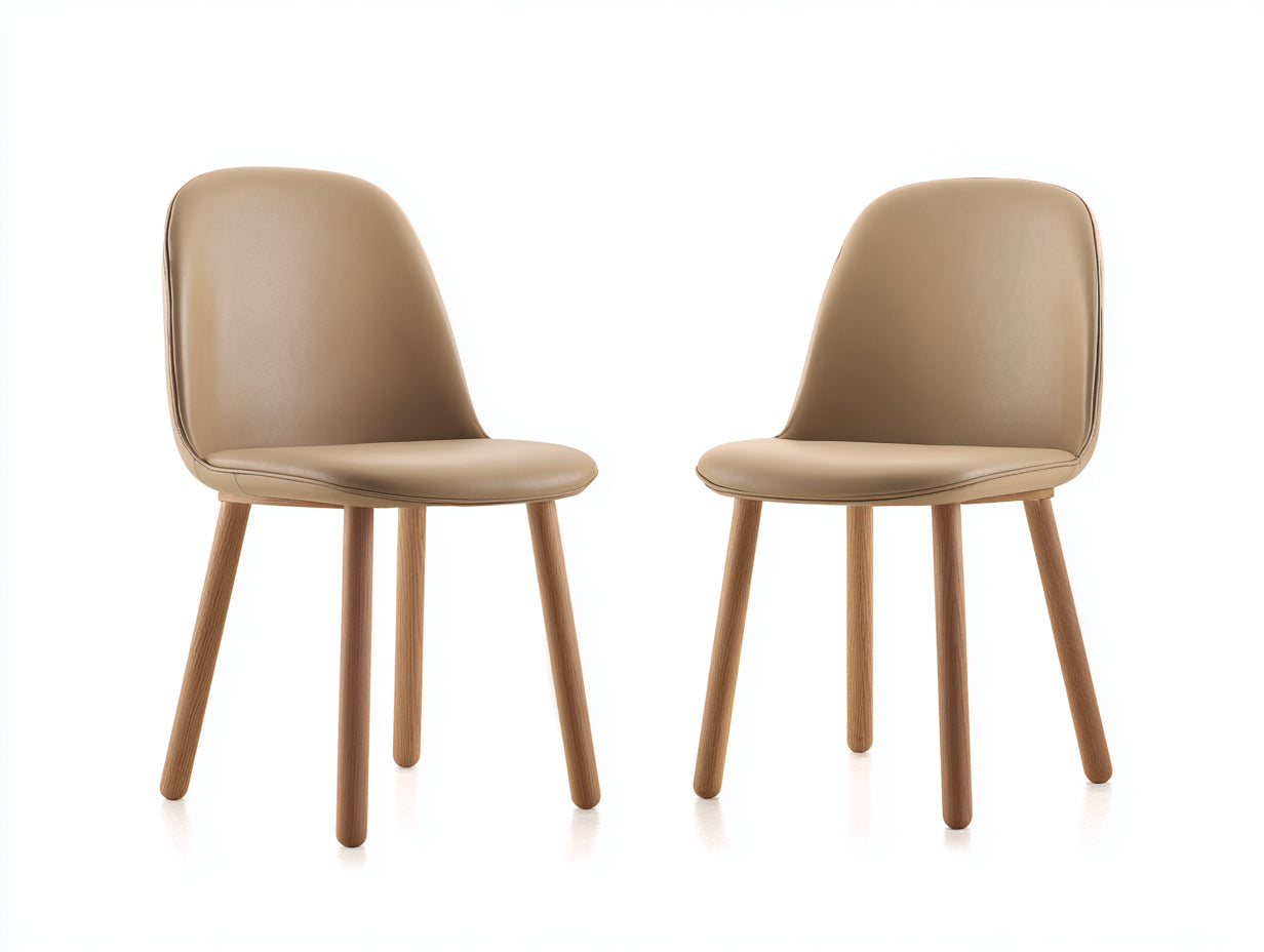 Chaise de salle à manger chaise design rembourrée cuir synthétique bois naturel style scandinave 50x55x82 cm - beige bois naturel - design moderne minimaliste