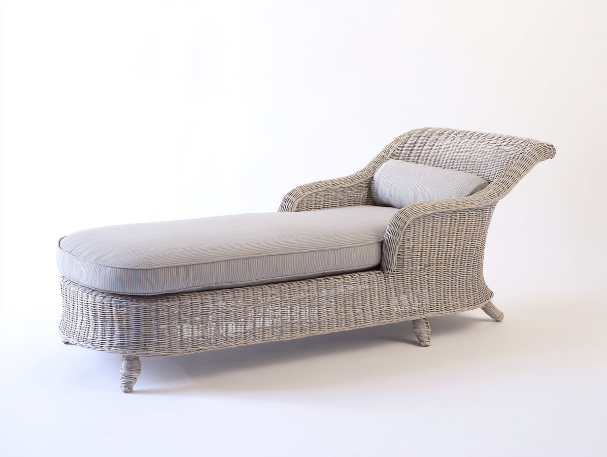 Bain de soleil 195 x 72 x 88 cm en résine tressée beige avec coussin crème - Chaise longue de jardin avec dossier ergonomique - Mobilier d'extérieur style contemporain
