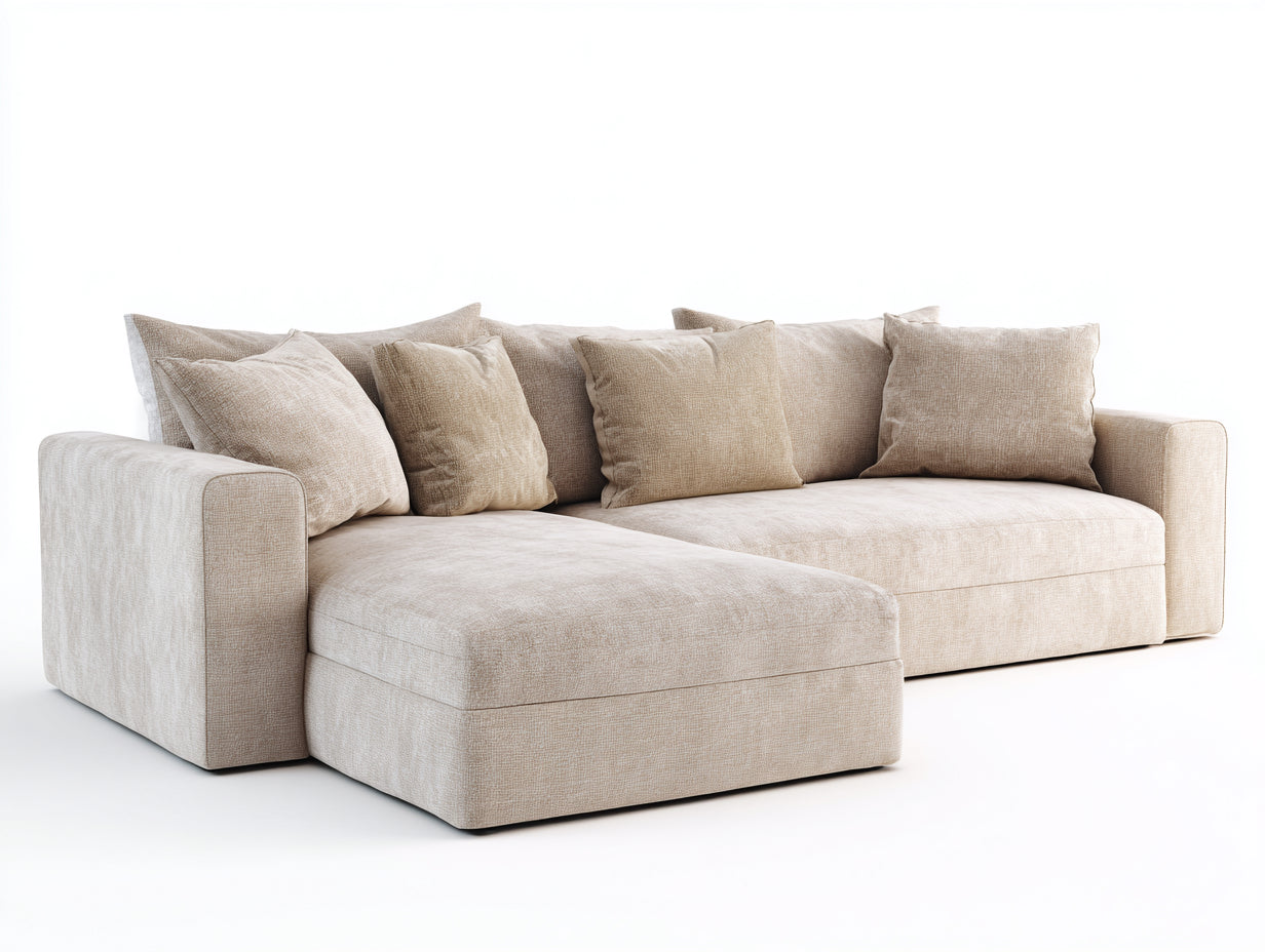 Canapé d'angle canapé d'angle modulable tissu bouclé structure bois style contemporain 280x170x85 cm - beige - design moderne confort