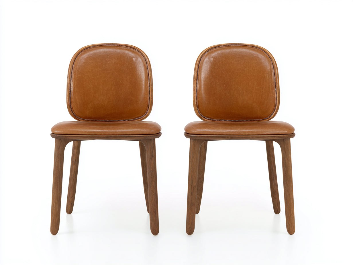Chaise de salle à manger cuir marron bois massif design moderne style vintage lot de 2 pour cuisine et salle à manger