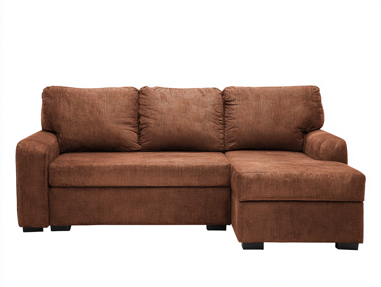 Canapé d'angle 250x160x85 cm - canapé d'angle en tissu côtelé marron avec méridienne droite style contemporain confortable - salon moderne avec assise profonde et coussins décoratifs