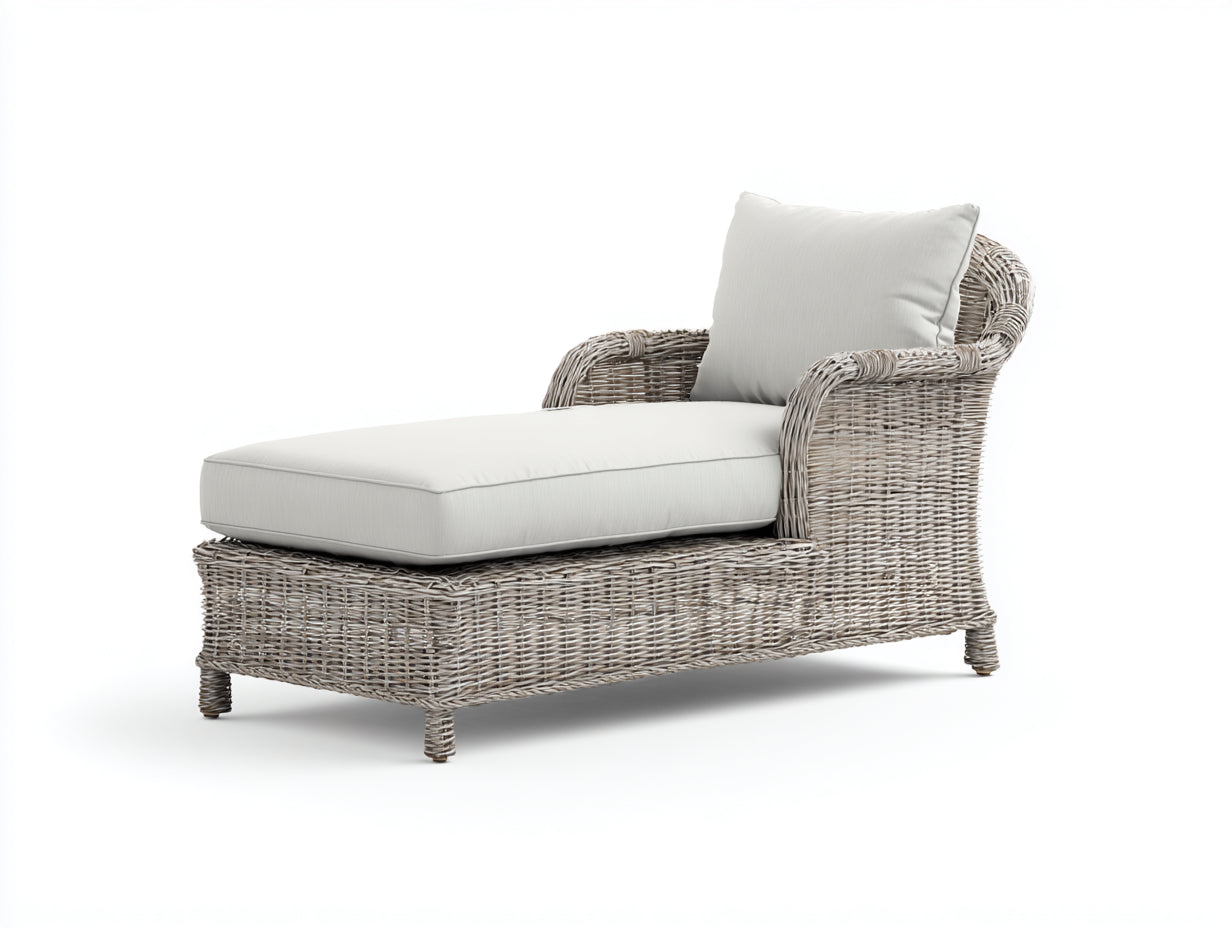 Bain de soleil 180 x 82 x 86 cm en résine tressée beige avec coussin crème - Méridienne de jardin avec dossier ergonomique - Mobilier d'extérieur style contemporain