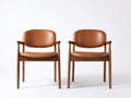 Chaise de salle à manger chaise design bois massif assise cuir marron style mid century 52x55x80 cm - marron bois naturel - design vintage moderne
