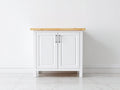 Buffet 100 x 40 x 90 cm en bois blanc et bois naturel avec 2 portes - Buffet de rangement style scandinave moderne - Meuble de salle à manger et salon
