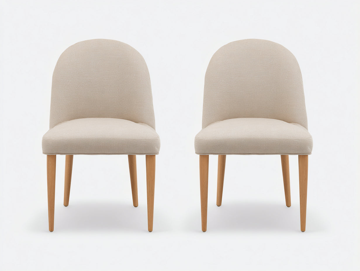 Chaise de salle à manger 45x50x82 cm - lot de 2 chaises modernes en tissu beige et bois naturel - design minimaliste scandinave avec assise confortable rembourrée