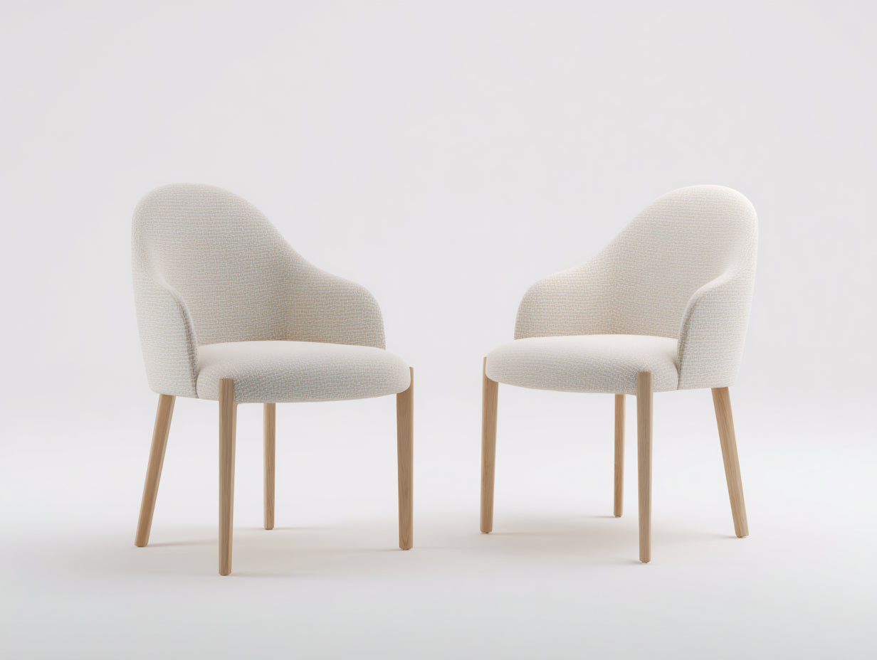 Chaise de salle à manger tissu beige bois naturel 52x55x80 cm design moderne lot de 2 pour cuisine et salle à manger