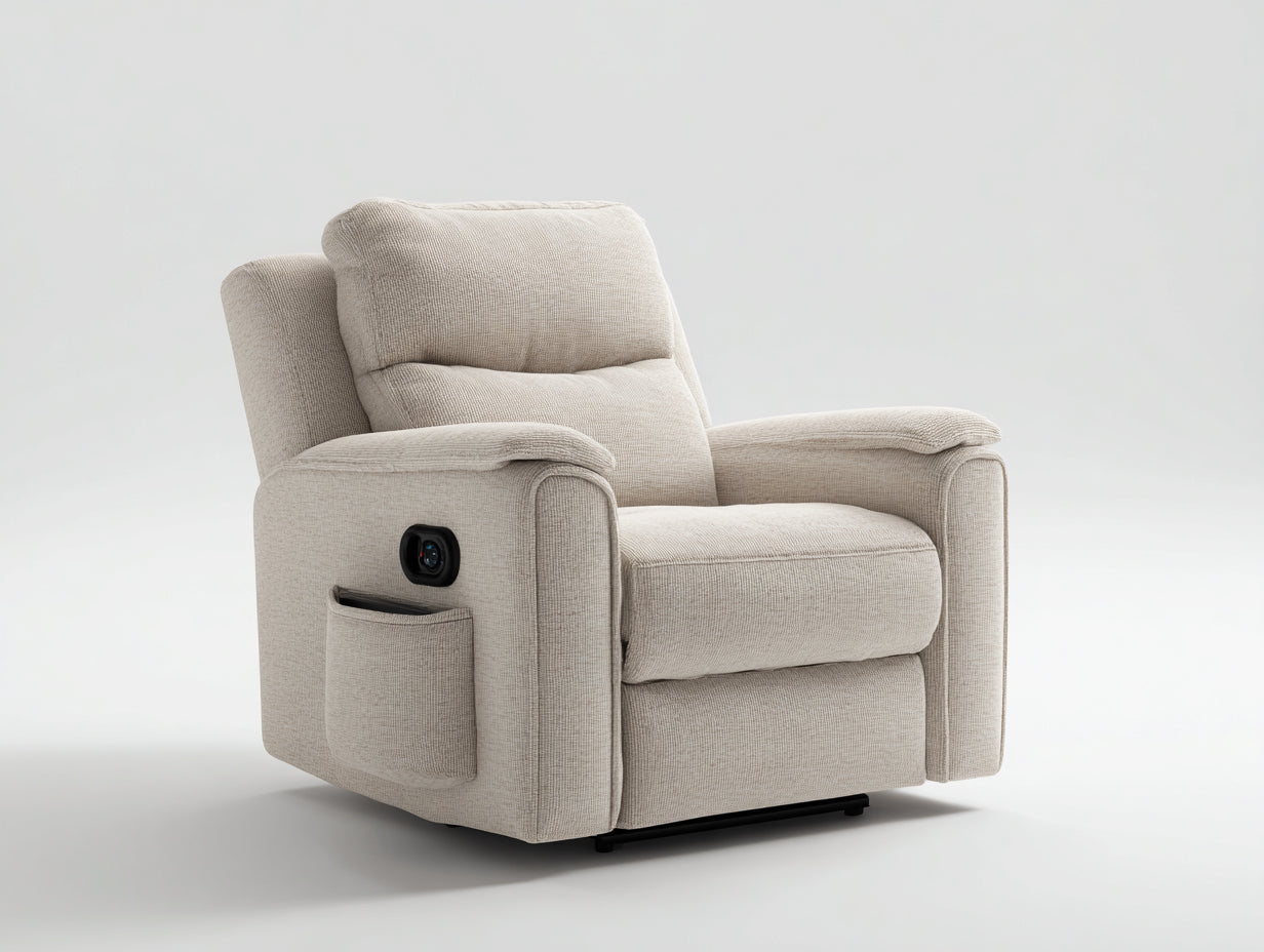 Fauteuil relax 95x98x105 cm - fauteuil relax électrique en tissu beige avec fonction inclinable et poche latérale - fauteuil de salon confortable design moderne ergonomique