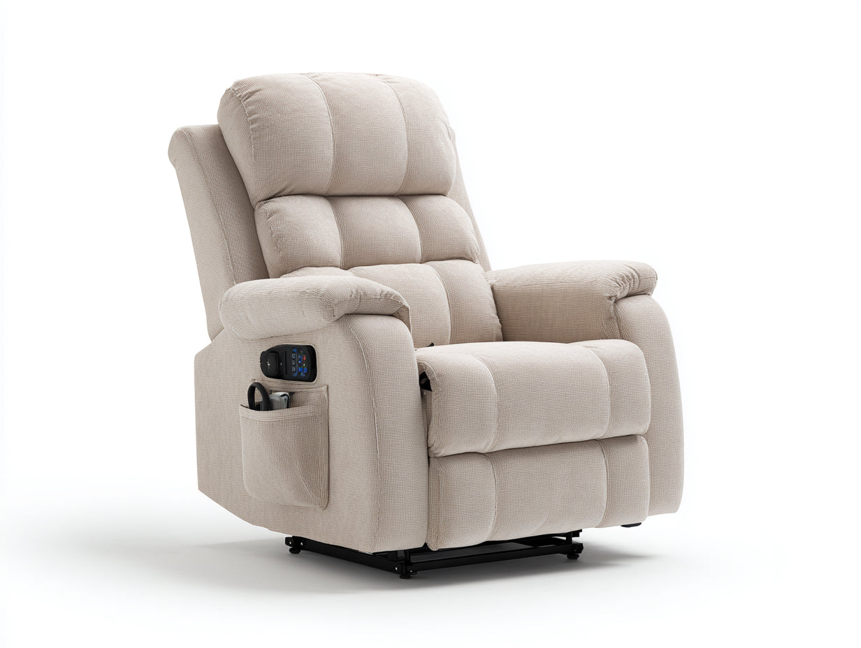 Fauteuil relax 92 x 98 x 108 cm en tissu beige - Fauteuil relax inclinable avec poche latérale et télécommande - Style contemporain
