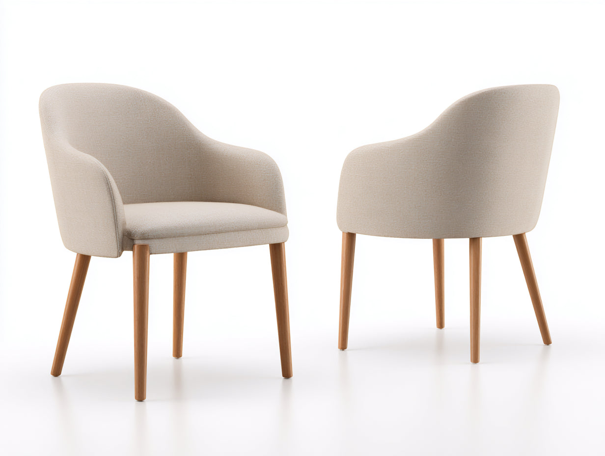 Chaise de salle à manger 57 x 60 x 81 cm en tissu beige avec pieds en bois - Lot de 2 chaises de salle à manger avec accoudoirs - Style scandinave moderne