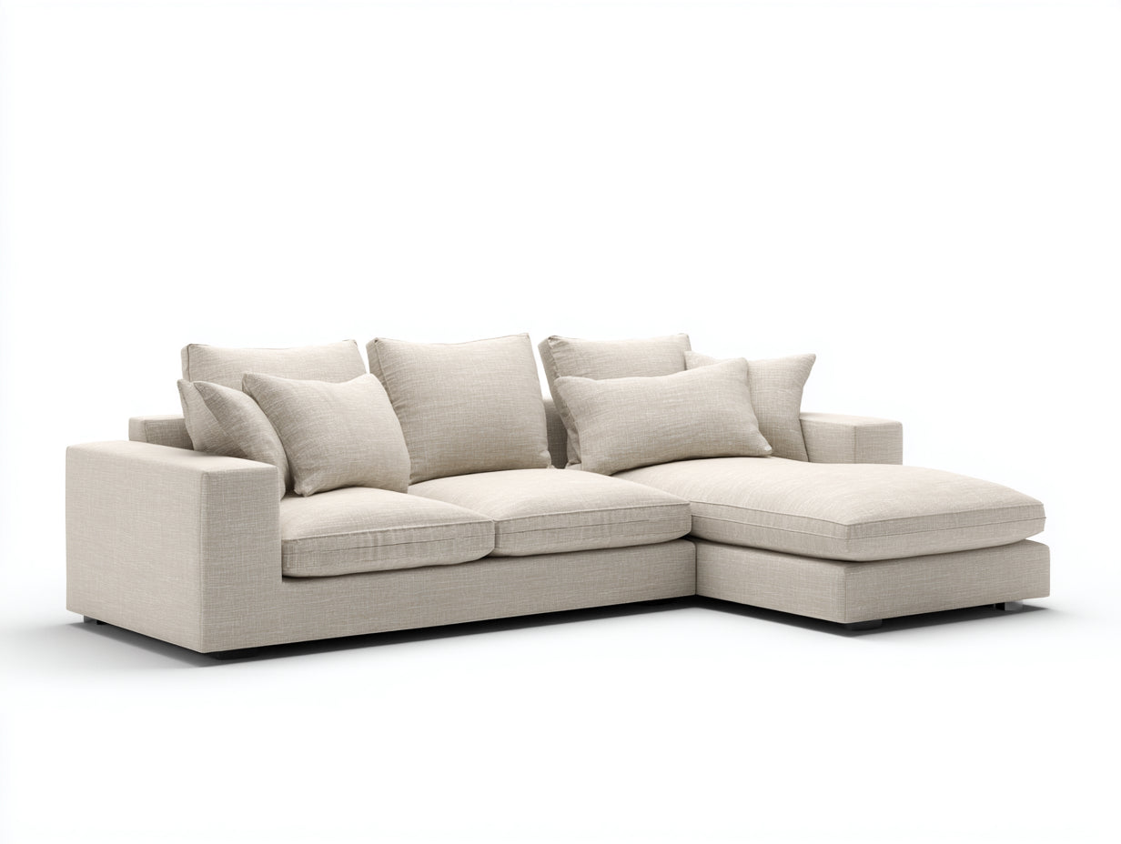 Canapé d'angle tissu beige 280x180x85 cm design moderne salon modulable confort