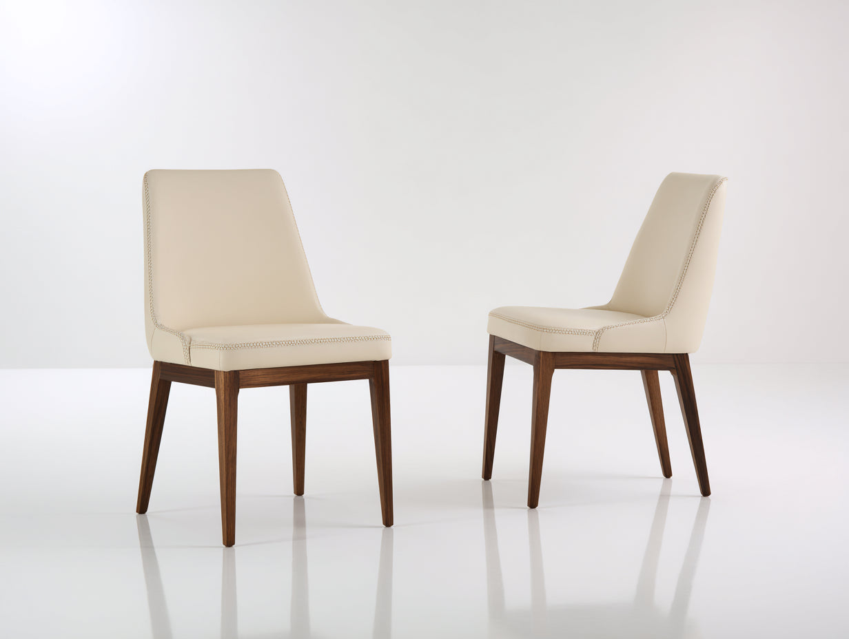Chaise de salle à manger cuir beige bois massif 50x55x82 cm design moderne lot de 2 pour cuisine et salle à manger
