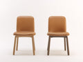 Chaise de salle à manger 47 x 56 x 82 cm en similicuir camel avec pieds en bois - Lot de 2 chaises de salle à manger rembourrées - Style scandinave moderne