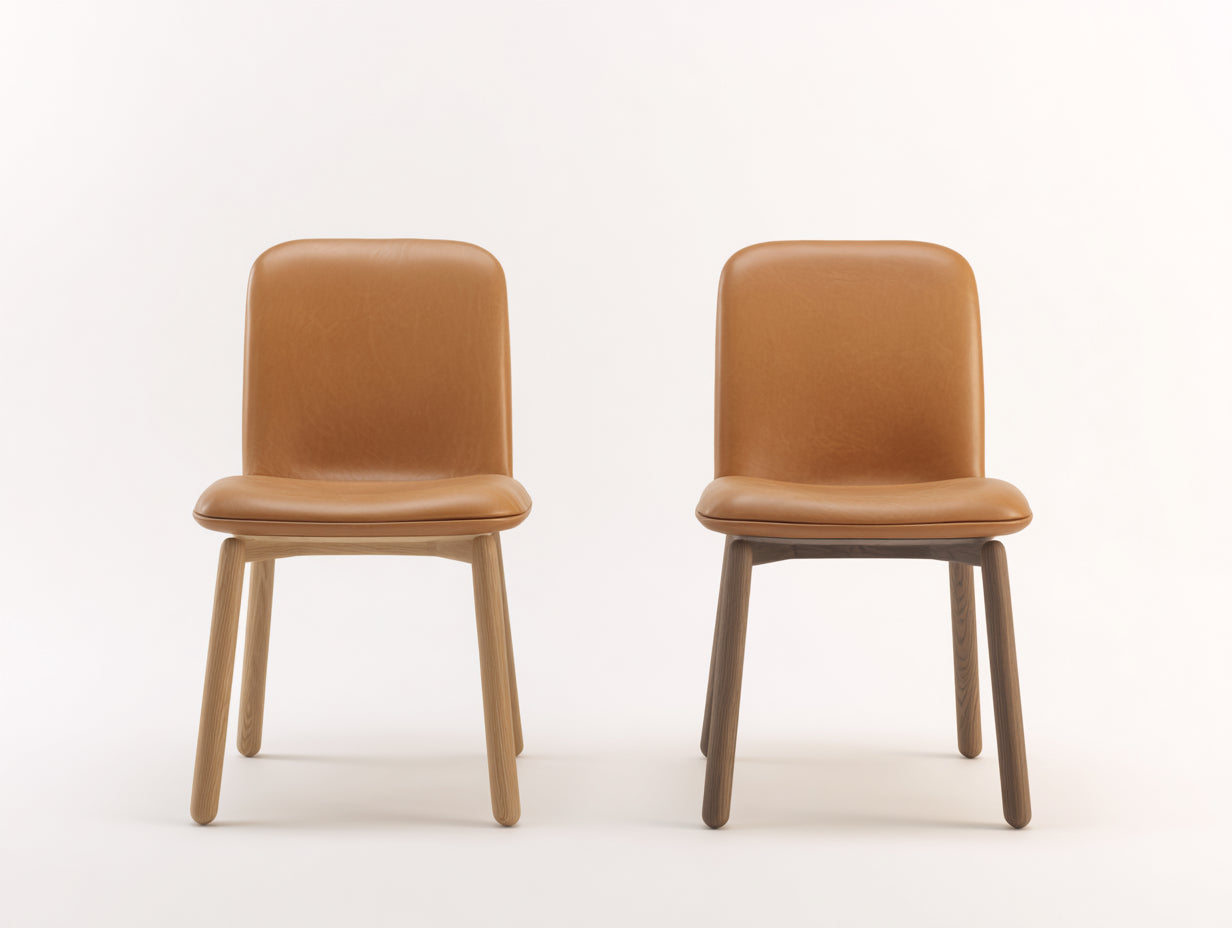 Chaise de salle à manger 47 x 56 x 82 cm en similicuir camel avec pieds en bois - Lot de 2 chaises de salle à manger rembourrées - Style scandinave moderne