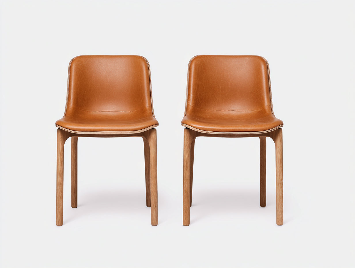 Chaise de salle à manger 45x52x82 cm - lot de 2 chaises en cuir marron et bois naturel style moderne élégant - assise rembourrée confortable design contemporain