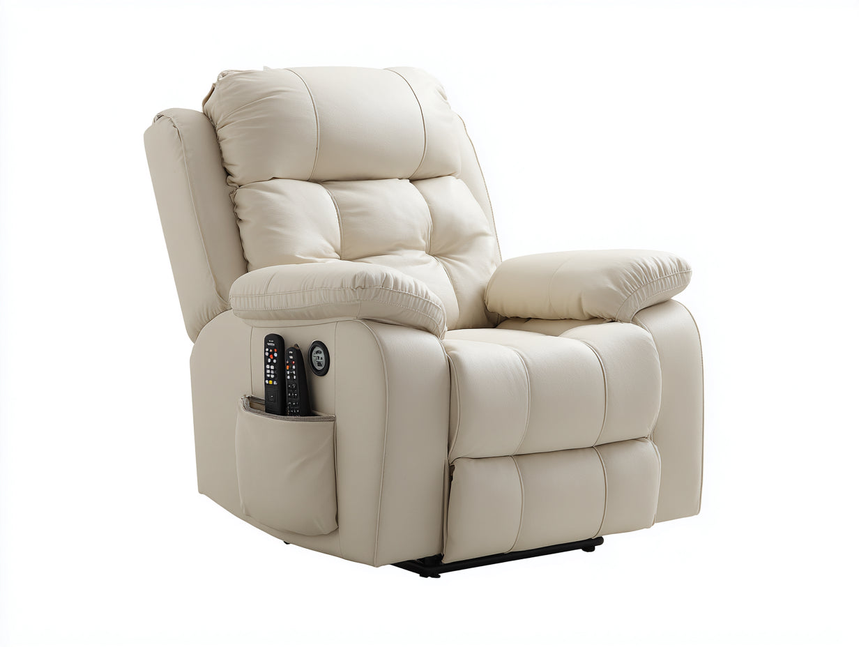 Fauteuil relax en similicuir beige 88 x 94 x 104 cm - Fauteuil inclinable avec poche latérale - Design moderne et confort pour salon