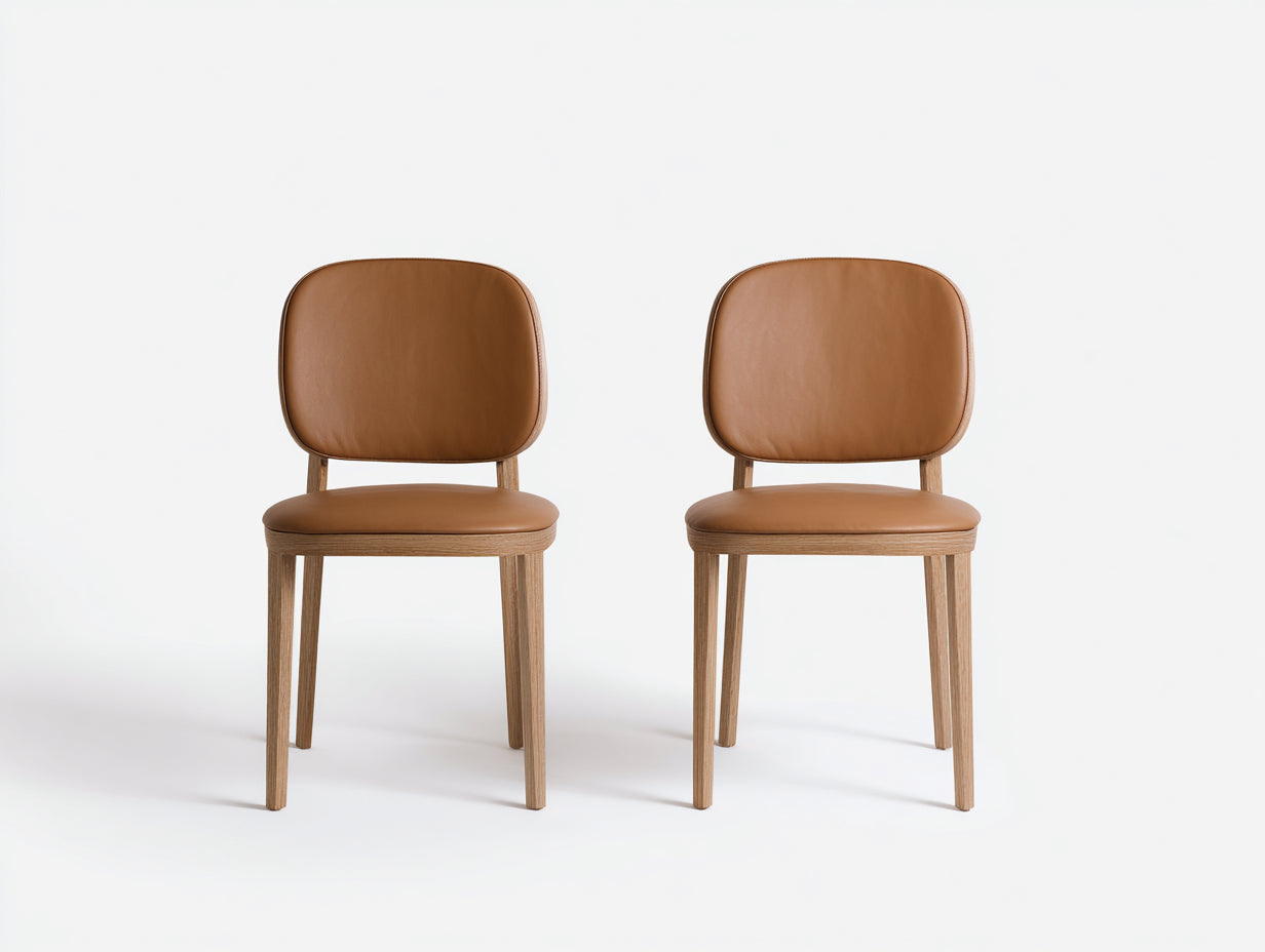 Chaise de salle à manger 48 x 56 x 82 cm en bois avec revêtement marron - Lot de 2 chaises de salle à manger rembourrées - Style scandinave moderne