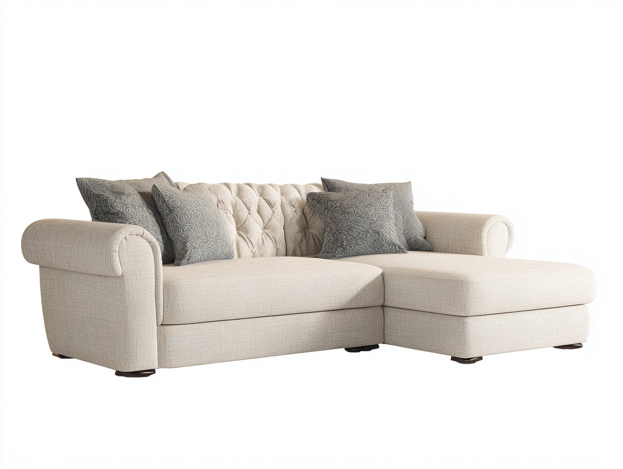 Canapé d'angle 260x160x85 cm - canapé d'angle en tissu beige avec méridienne à droite style moderne confortable - salon design contemporain avec coussins décoratifs et assise large