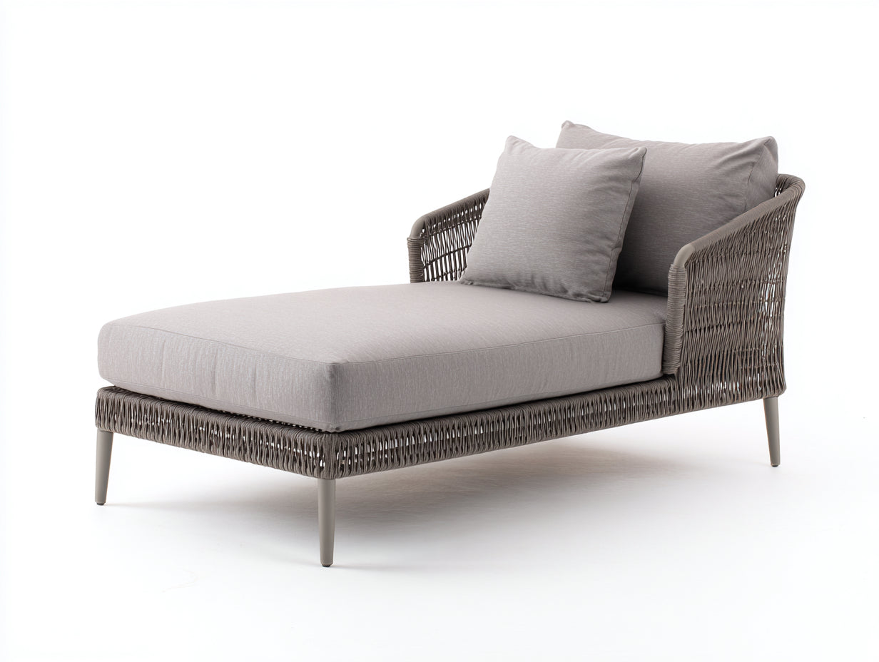 Bain de soleil chaise longue rotin résine coussin gris structure métal 190x70x65 cm - gris - design extérieur moderne minimaliste