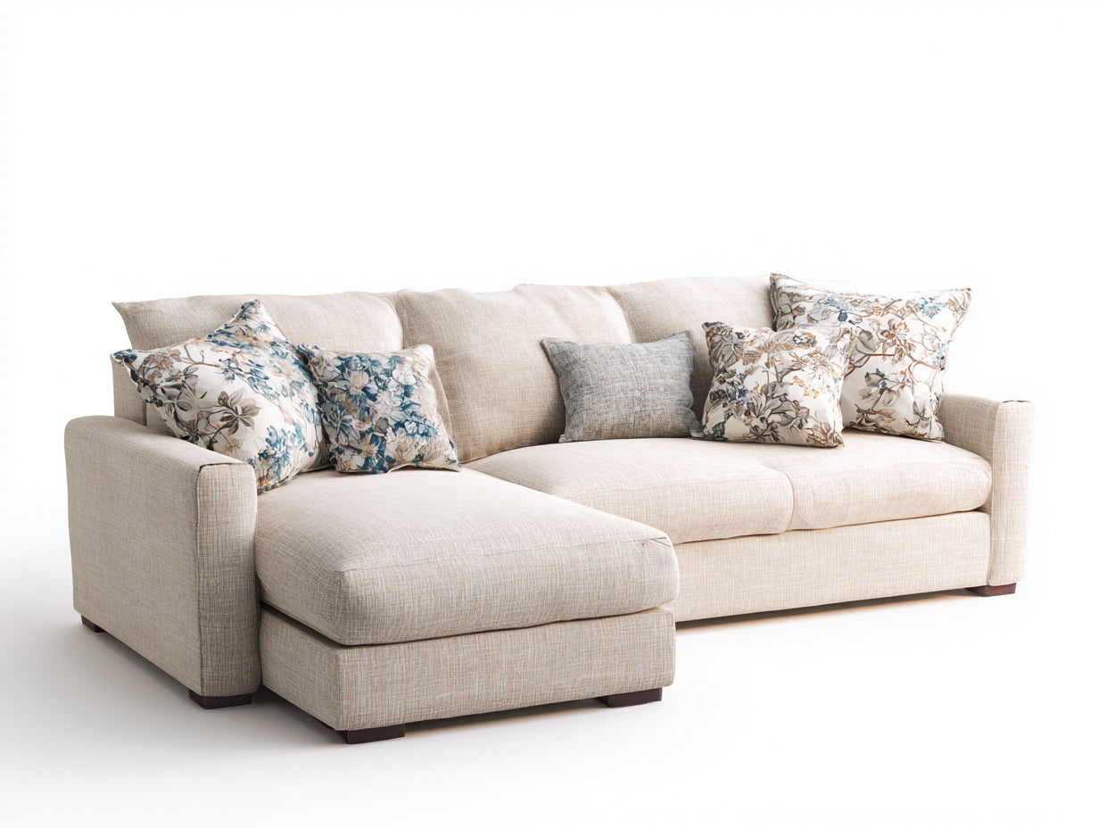 Canapé d'angle tissu beige 280x170x85 cm design moderne salon style contemporain meuble de séjour