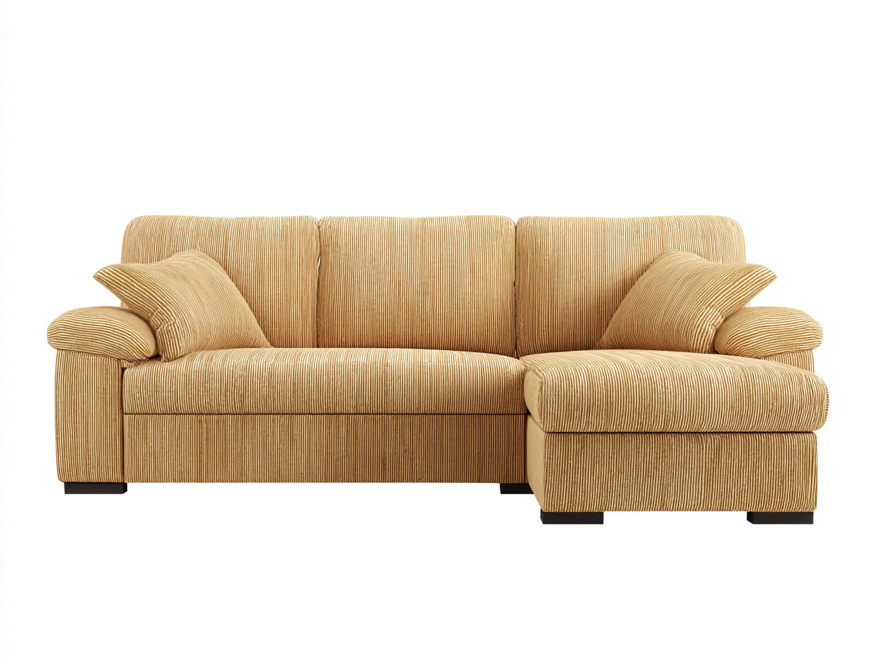 Canapé d'angle tissu beige 240x150x85 cm design moderne salon style contemporain chaise longue droite meuble de séjour