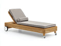 Bain de soleil 200 x 75 x 35 cm en résine tressée beige avec coussins gris - Chaise longue de jardin avec dossier inclinable et roulettes - Mobilier d'extérieur contemporain