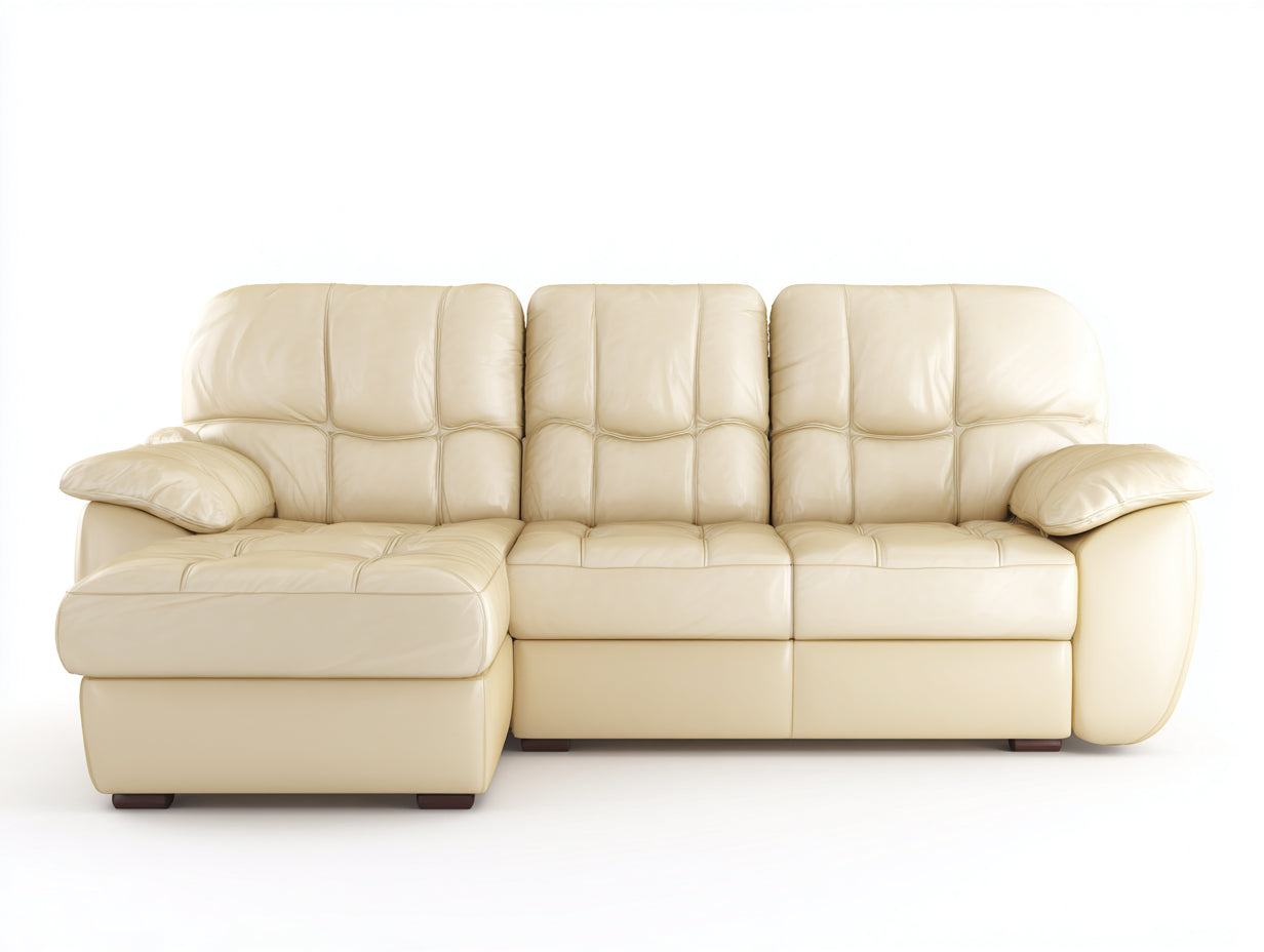 Canapé d'angle 255 x 165 x 98 cm en similicuir crème - Canapé d'angle avec assise rembourrée et dossiers confortables - Style contemporain