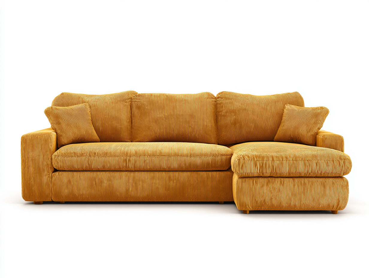 Canapé d'angle canapé d'angle modulable tissu côtelé velours structure bois style contemporain 260x165x85 cm - jaune moutarde - design moderne chaleureux